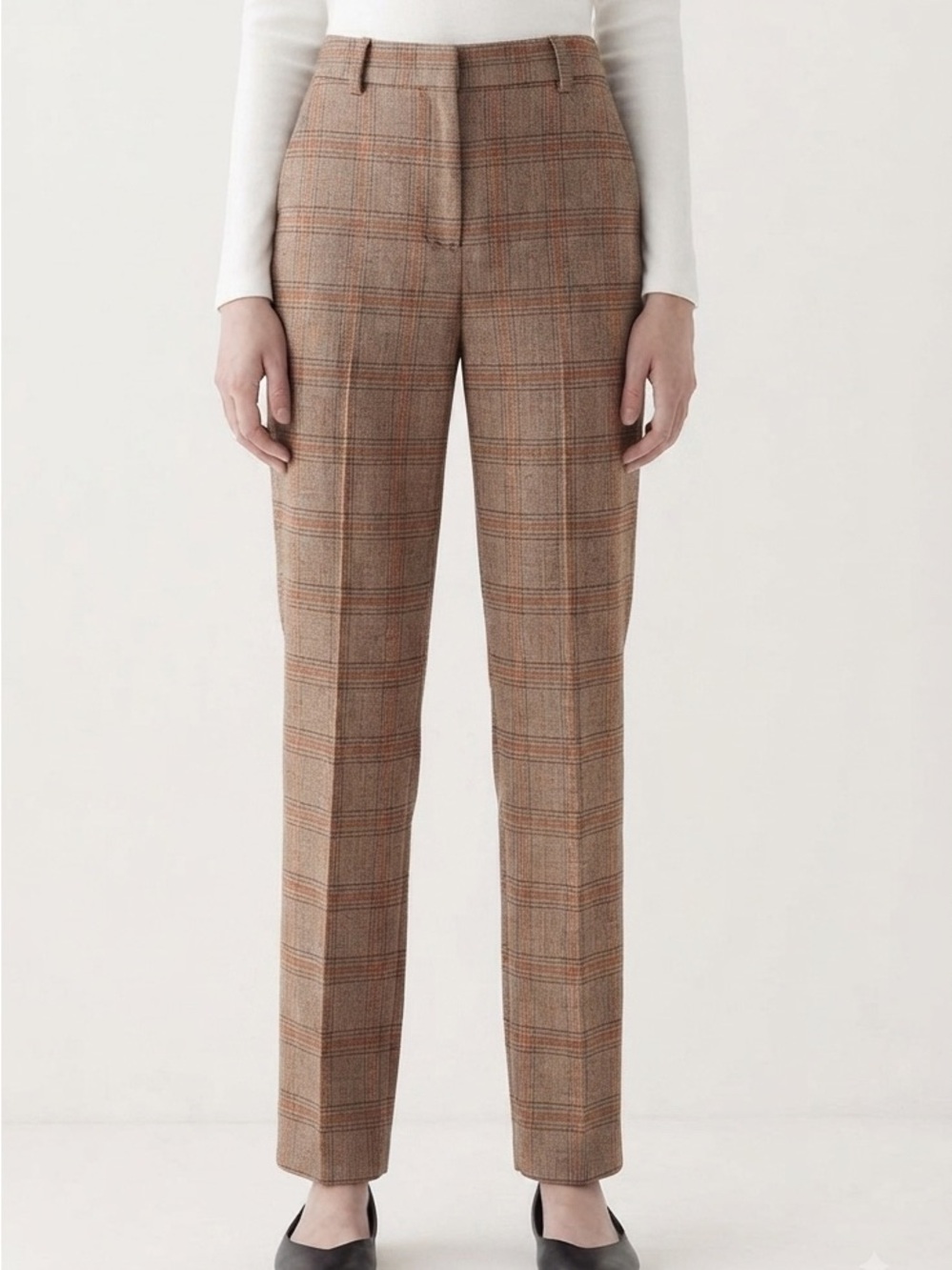 Frank And Oak Sz 4 Jane Straight Plaid Light Brown Academia Pants